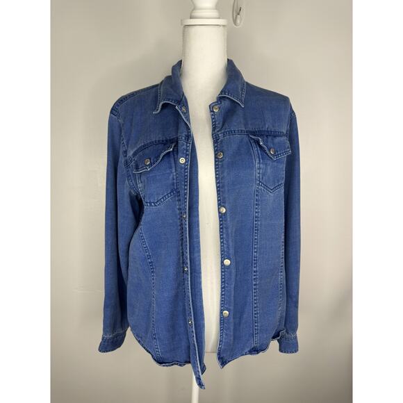 Chico's Design Womens Snap Up Long Sleeve Blue Denim Jeans Jacket Size 2 - Picture 4 of 9